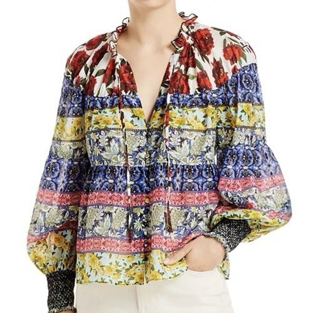 Alice + Olivia Marlyn Floral Printed Blouse Bohemian Size L